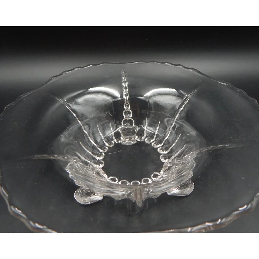 New Martinsville Radiance Clear Three Toed Footed Serving Bowl 10 3/4 Console